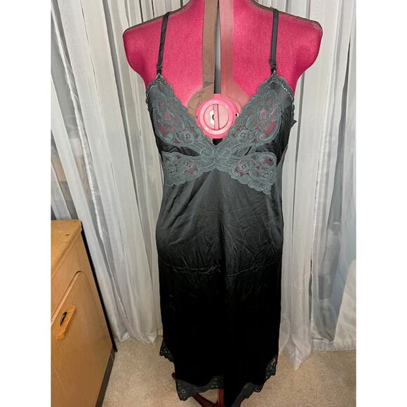 Vanity fair slip dress black x lace bust knee size 38 - Picture 1 of 9